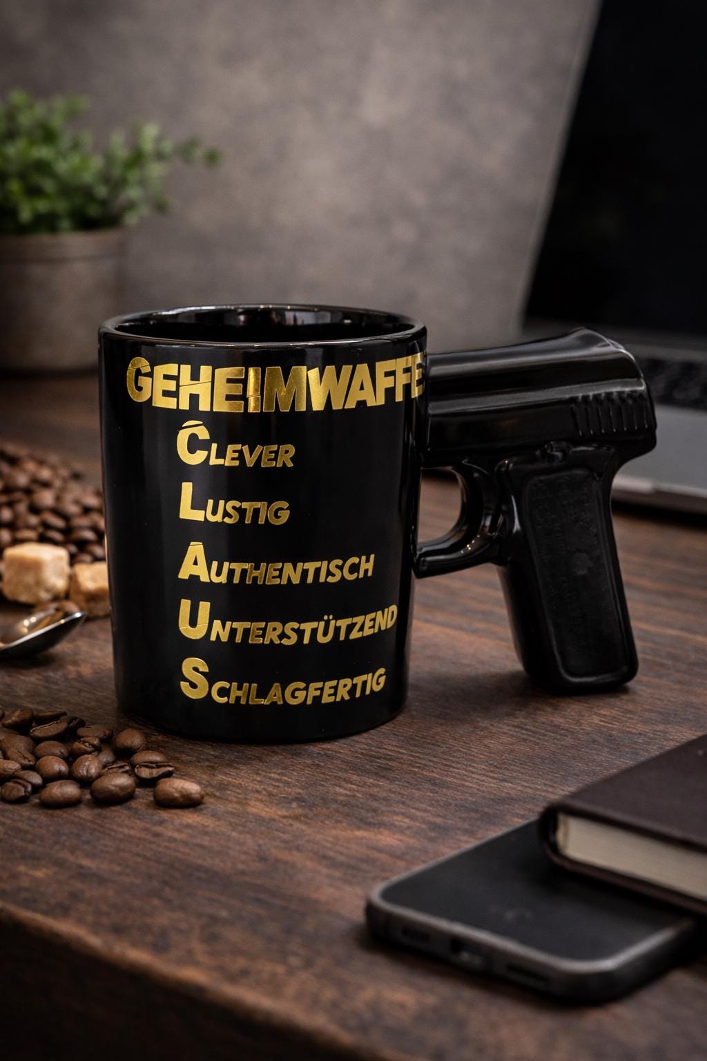 „Geheimwaffe“ Tassen-Sticker personalisiert – Geschenk für Papa, Mama & Freunde