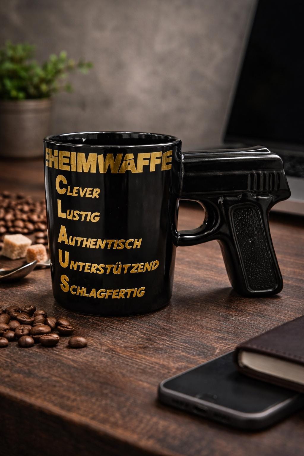 „Geheimwaffe“ Tassen-Sticker personalisiert – Geschenk für Papa, Mama & Freunde
