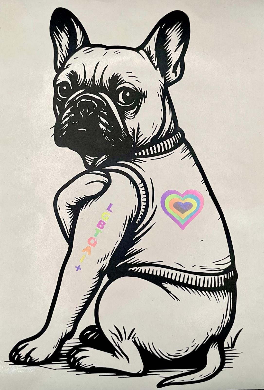 Französische Bulldogge Sticker im Tattoo-Style – I Love Mom / Dad / Pride