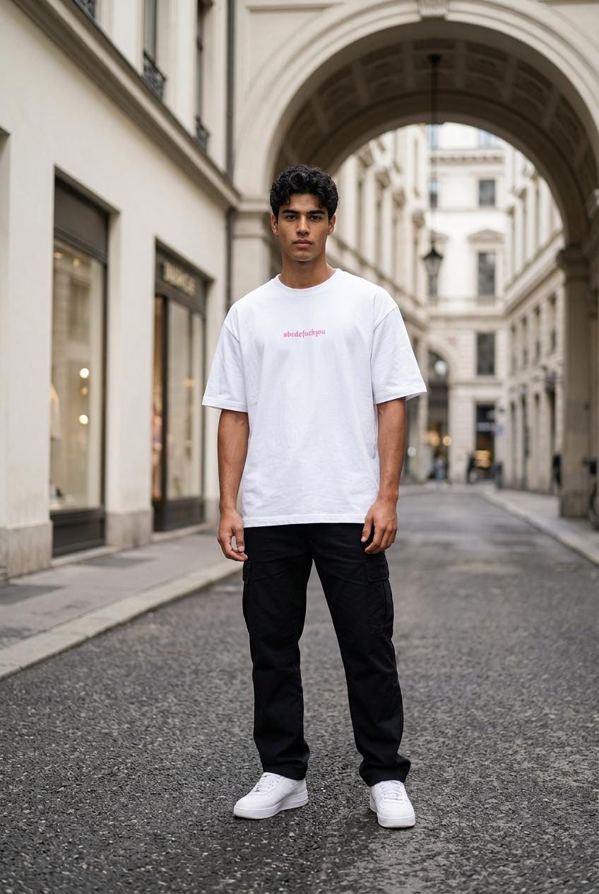 ABC Statement Shirt & Hoodie mit pinkem Back-Print – Heavyweight Oversized