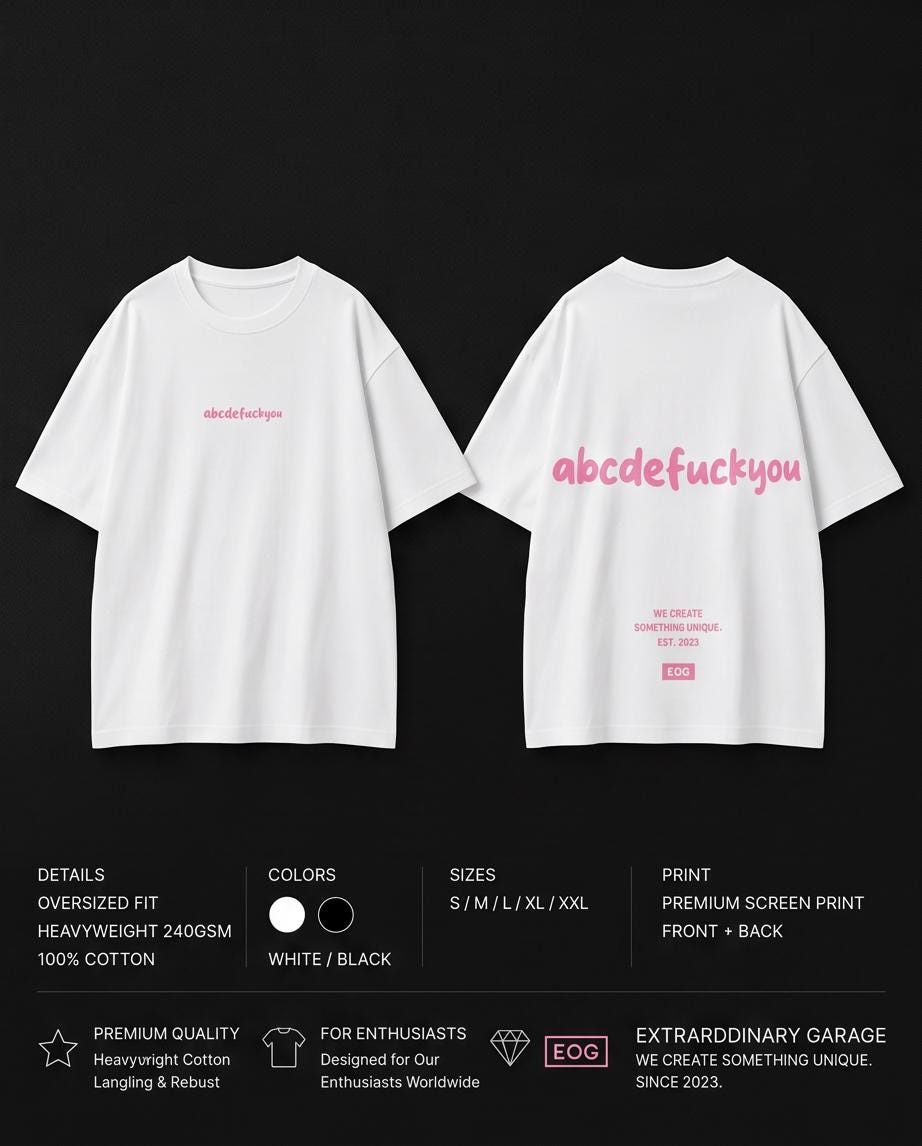 ABC Statement Shirt & Hoodie mit pinkem Back-Print – Heavyweight Oversized
