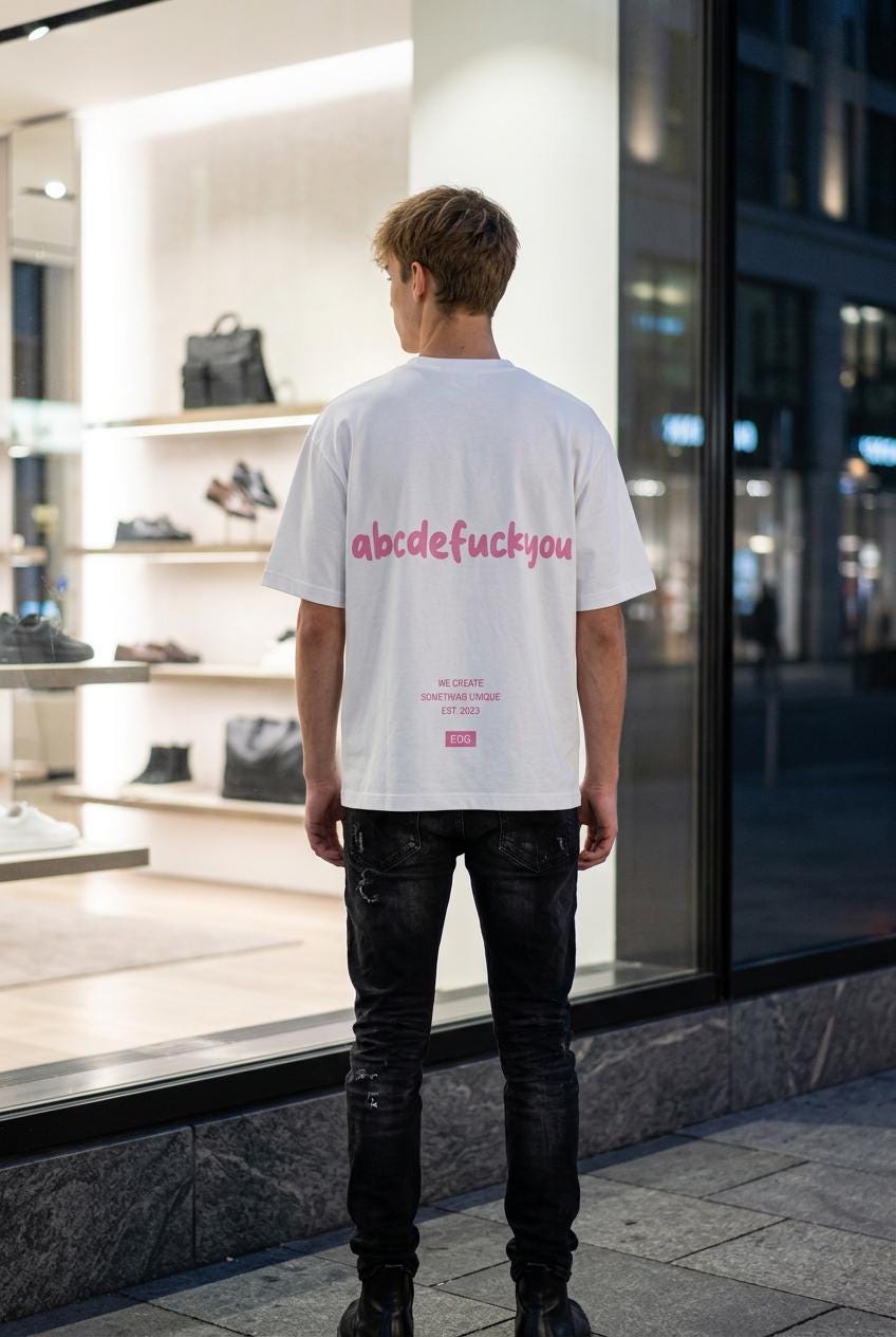 ABC Statement Shirt & Hoodie mit pinkem Back-Print – Heavyweight Oversized