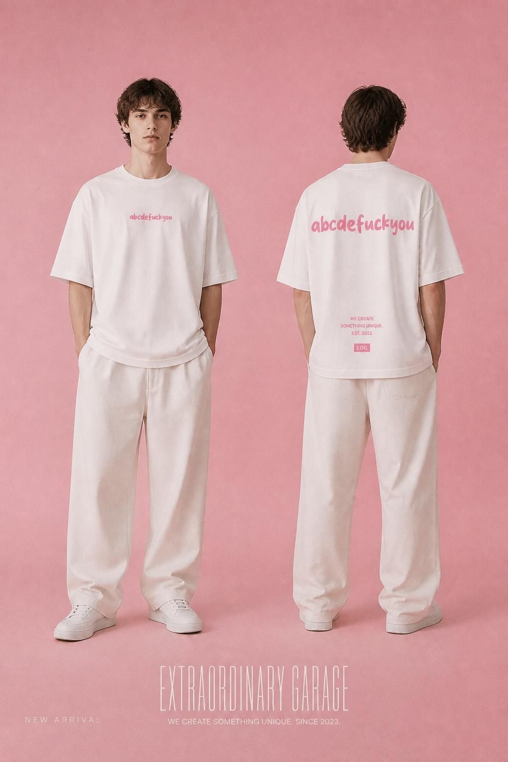 ABC Statement Shirt & Hoodie mit pinkem Back-Print – Heavyweight Oversized